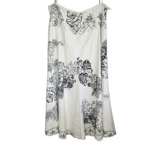 Citron Santa Monica Silk LInen Maxi Full Skirt 1X Boho Asian Art Floral Festival